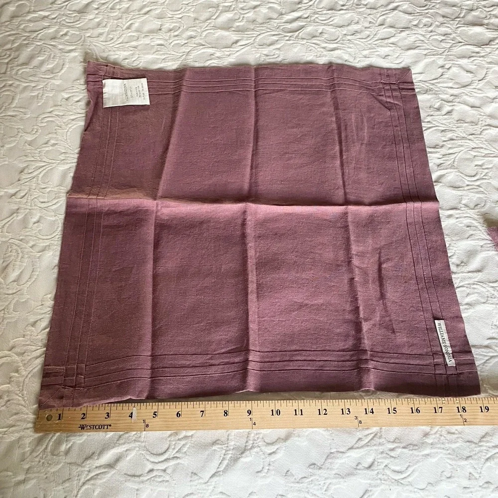 Williams Sonoma Linen Napkins Set of 4 Pleated‎ Edge Dusty Rose Mauve 20x20 NWT